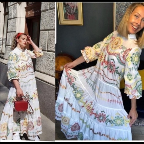 ZARA Bloggers Fave NWT Ecru Multi EMBROIDERED DRESS - Picture 2 of 9